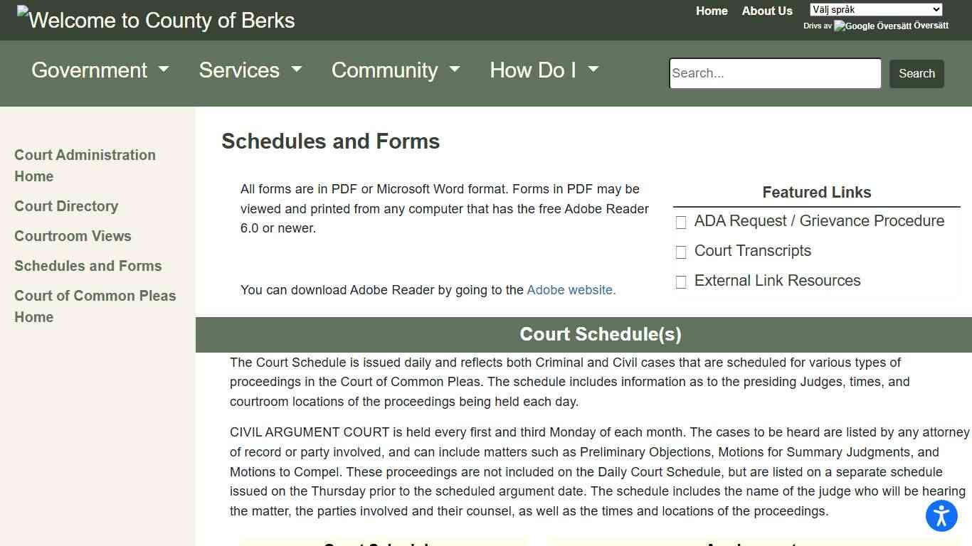 Berks County - Schedules and Forms