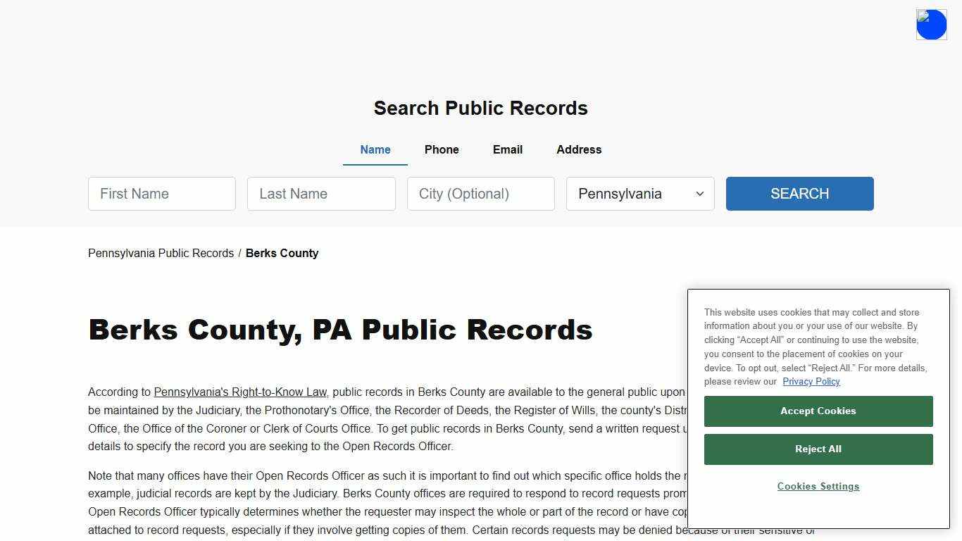 Berks County, PA Public Court, Arrest and Inmate Records - ThePublicIndex